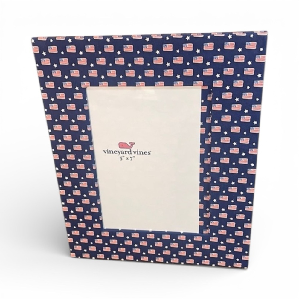 Vineyard Vines picture frame w stand Navy Blue white star American Flag  Sz 5x7